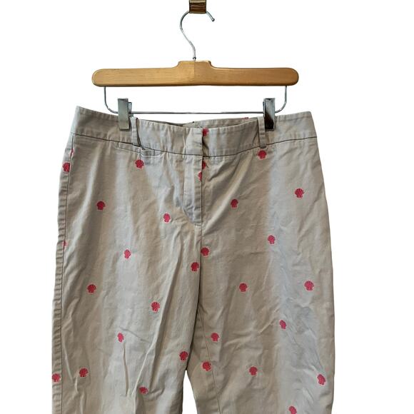 Talbots Signature Pink Scallop Shell Embroidered Summer Khaki Pants 8 - Picture 3 of 7